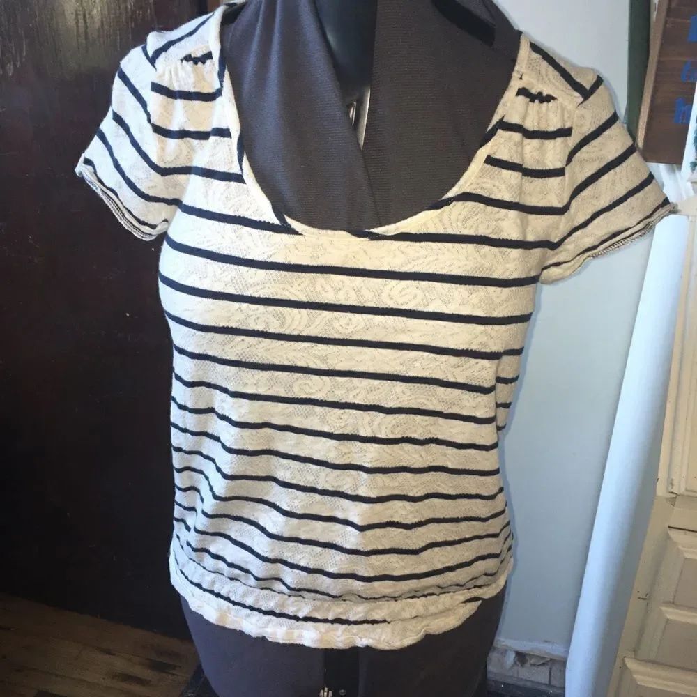 Lucky Brand striped blouse, banded knit hem